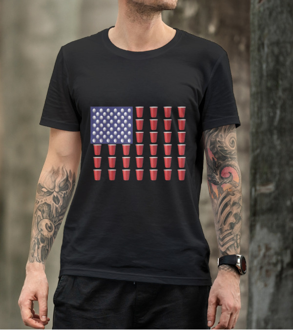 American Flag Beer Pong Red Cup USA T-Shirt