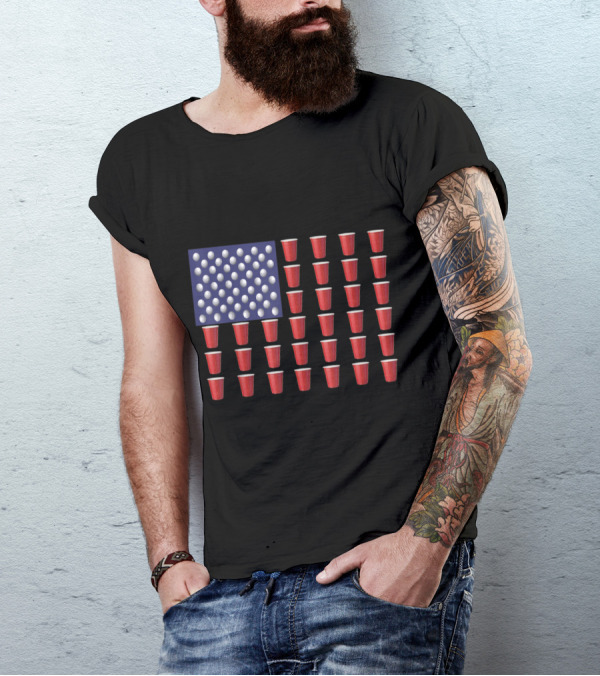 American Flag Beer Pong Red Cup USA T-Shirt