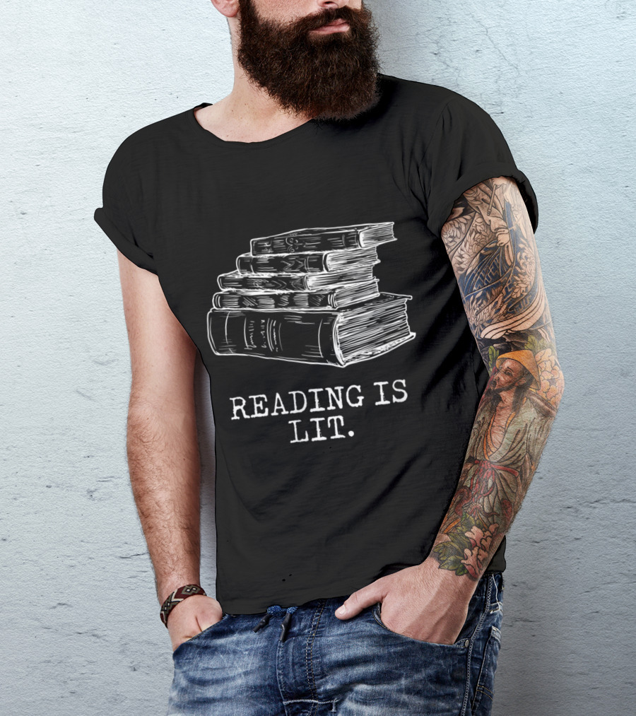 Reading Is Lit With Books Stack Funny Meme T-Shirt