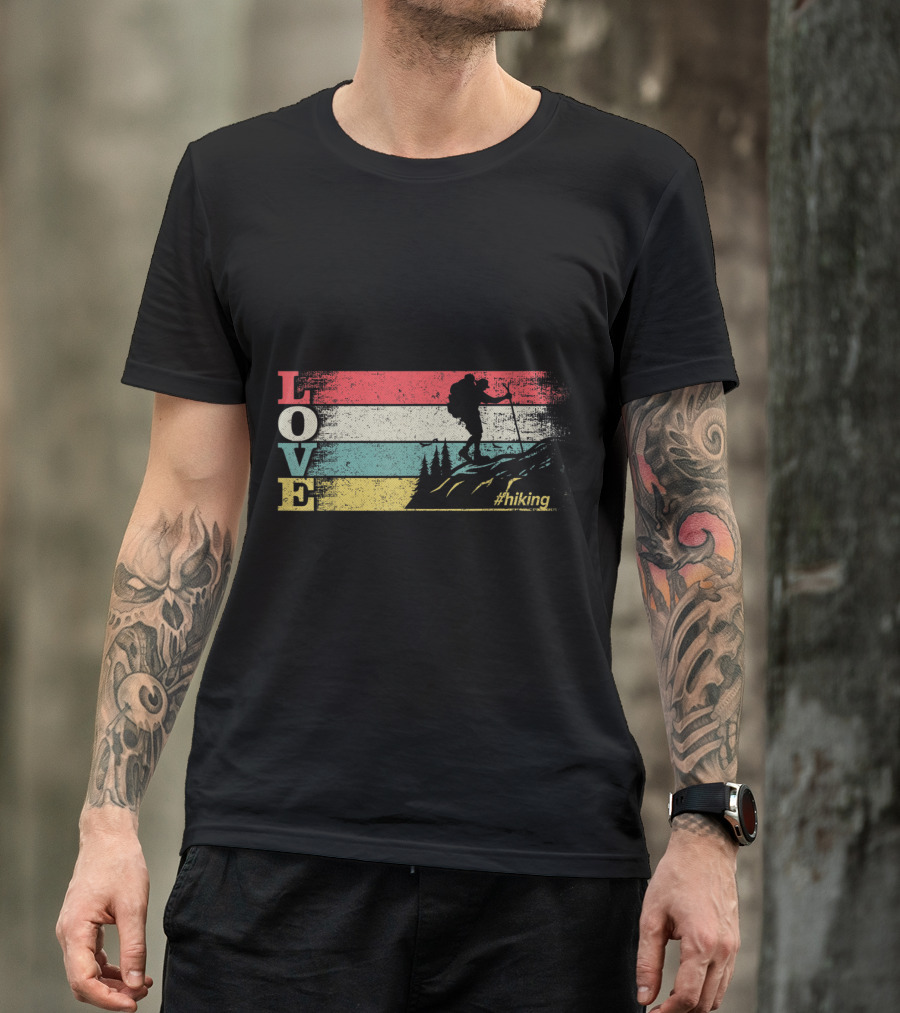 Love Hiking Vintage Retro Stripes Adventure T-Shirt