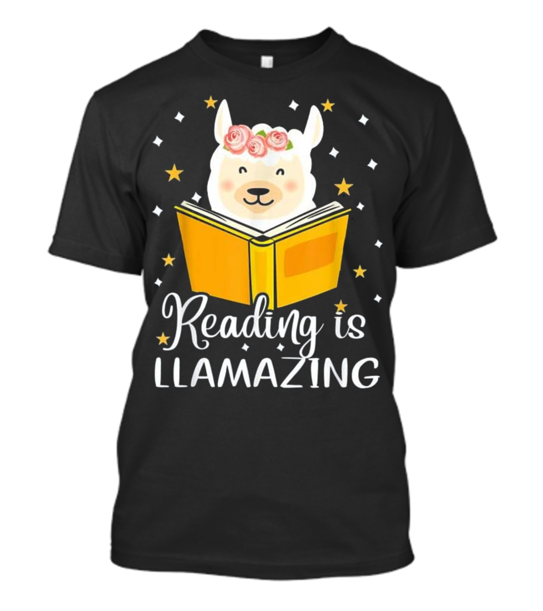 Reading Is Llamazing Cute Llama With Book And Flowers T-Shirt