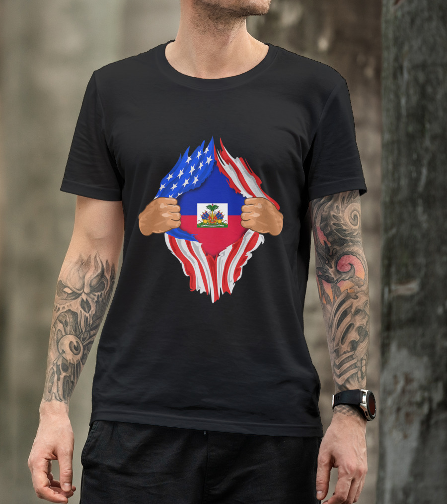 Haitian Blood Inside Me American Flag And Haitian Flag Symbolism T-Shirt