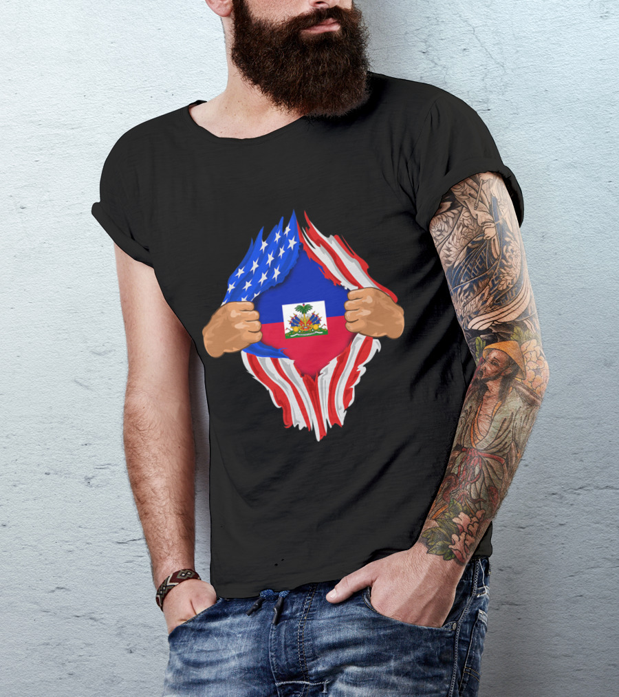 Haitian Blood Inside Me American Flag And Haitian Flag Symbolism T-Shirt