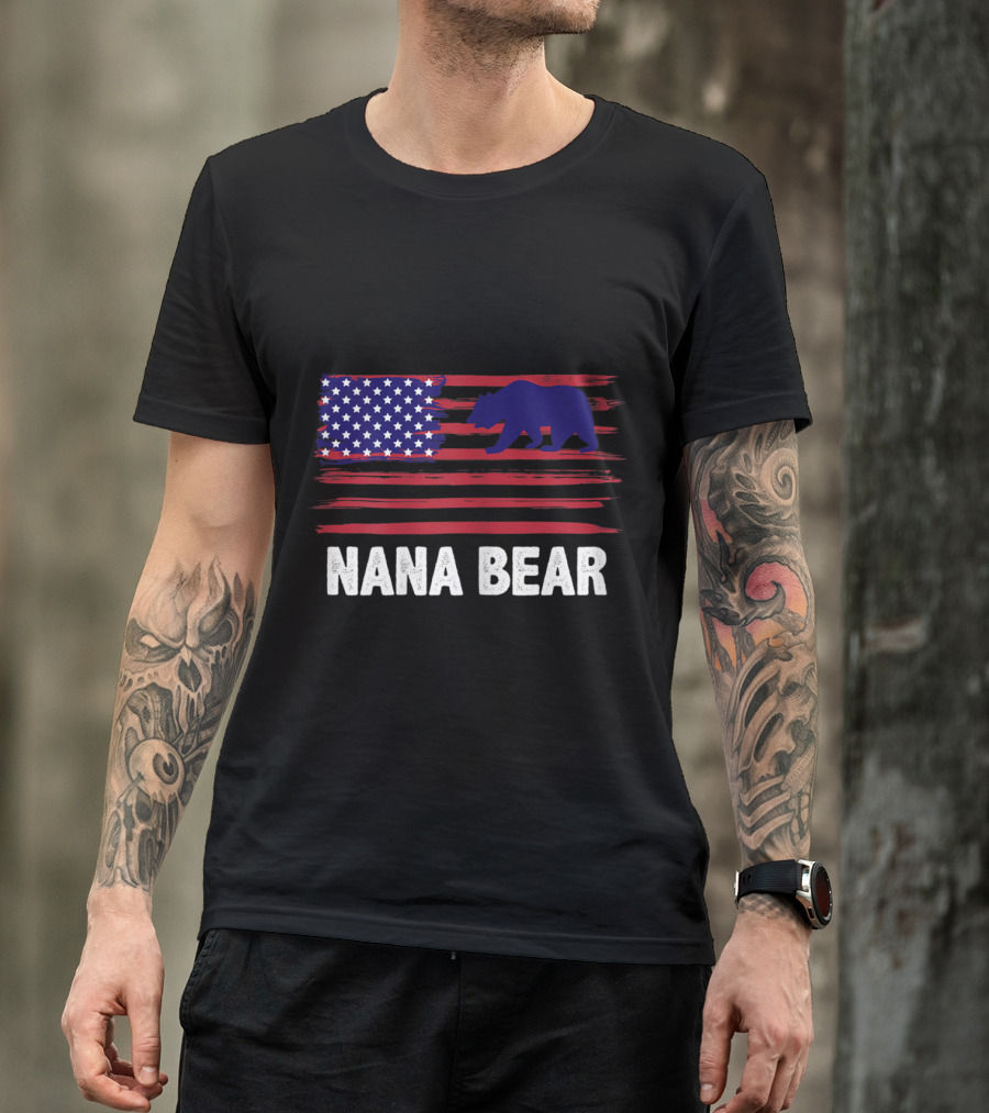 Nana Bear American Flag Patriotic 4th July T-Shirt