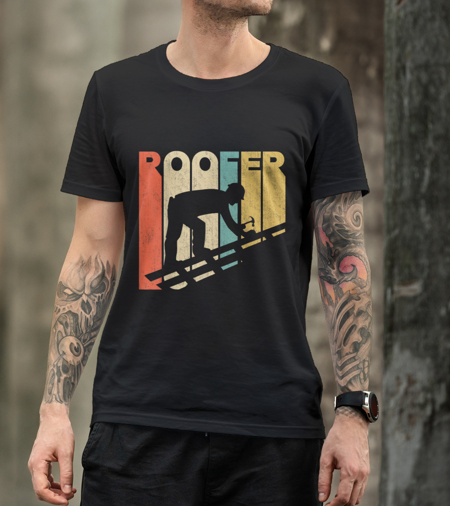 Vintage Roofer Silhouette On Retro T-Shirt