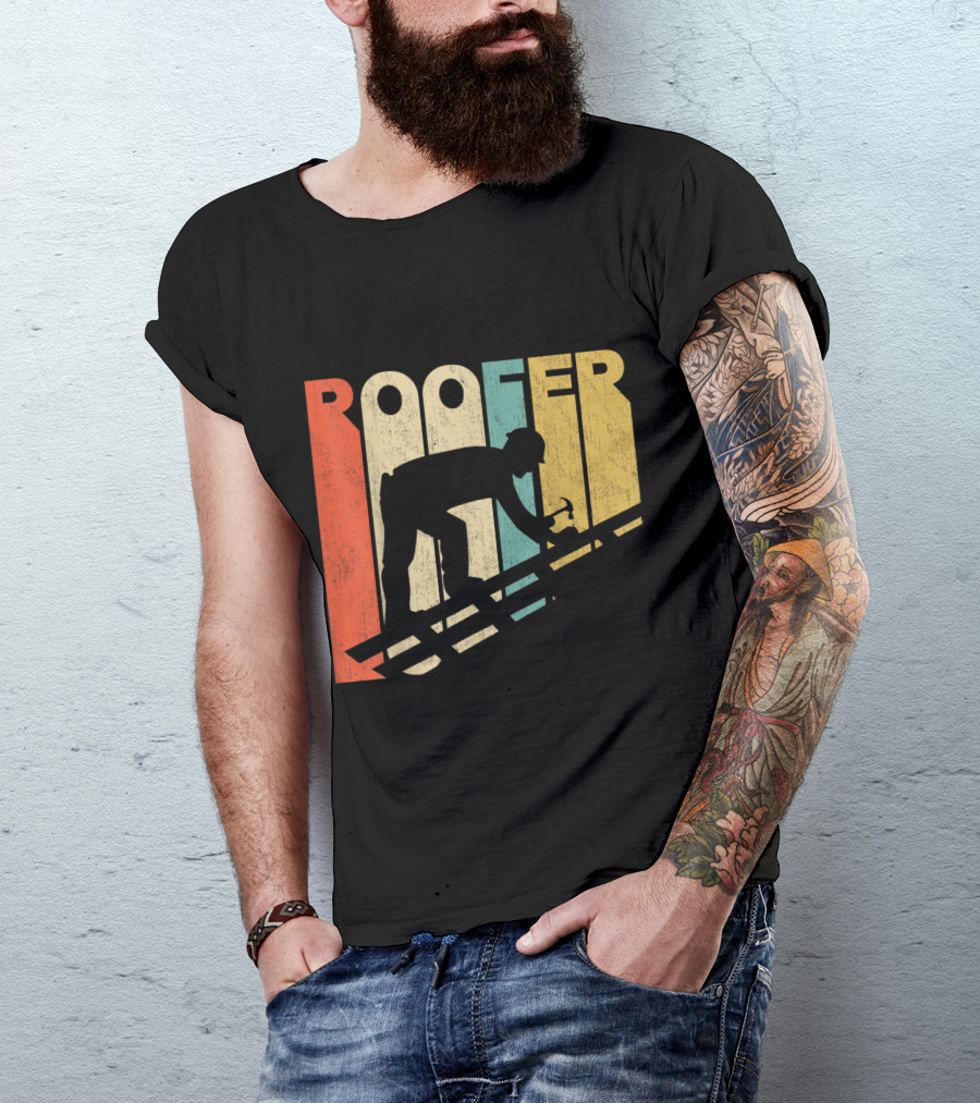 Vintage Roofer Silhouette On Retro T-Shirt
