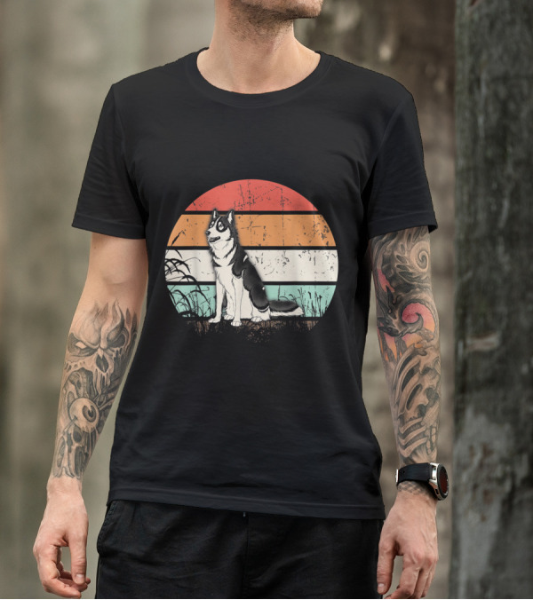 Vintage Siberian Husky Retro Sunset T-Shirt
