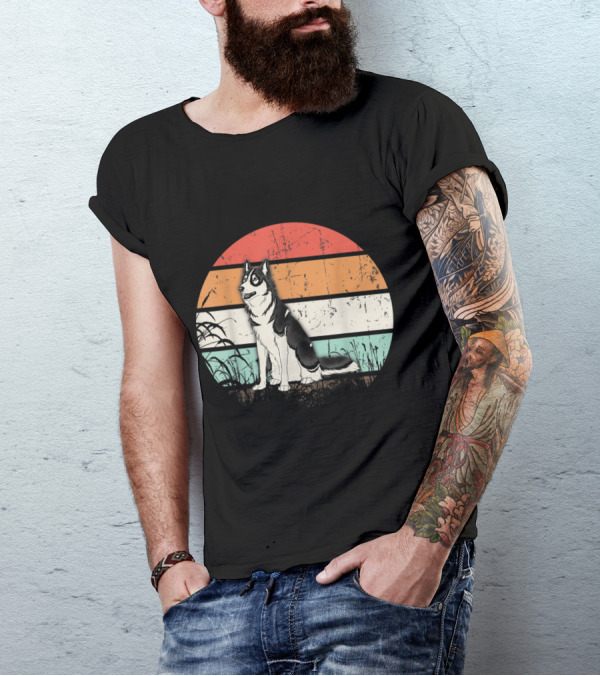 Vintage Siberian Husky Retro Sunset T-Shirt