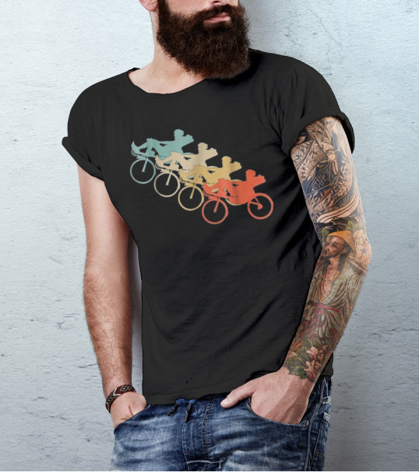 Vintage Style Recumbent Bicycle Bike Multi-Color Retro Riders T-Shirt