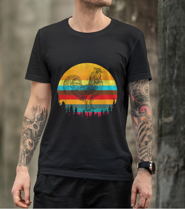 Vintage Style Urban Poultry Chicken Retro Sunset T-Shirt