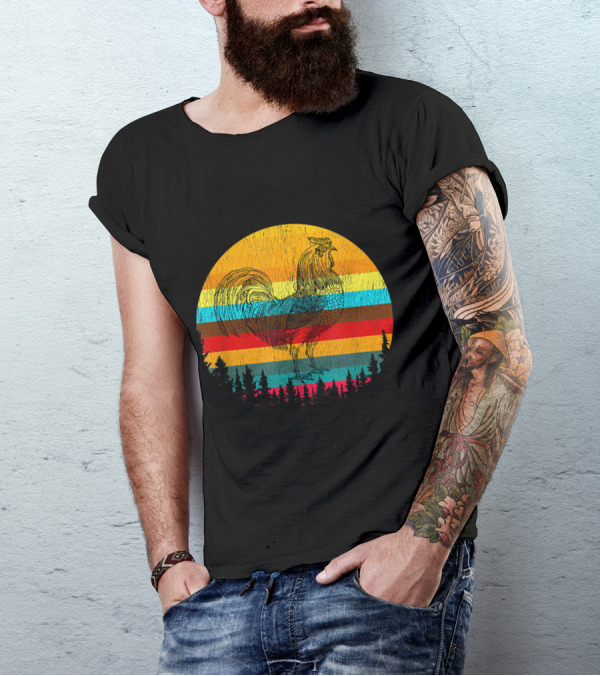 Vintage Style Urban Poultry Chicken Retro Sunset T-Shirt