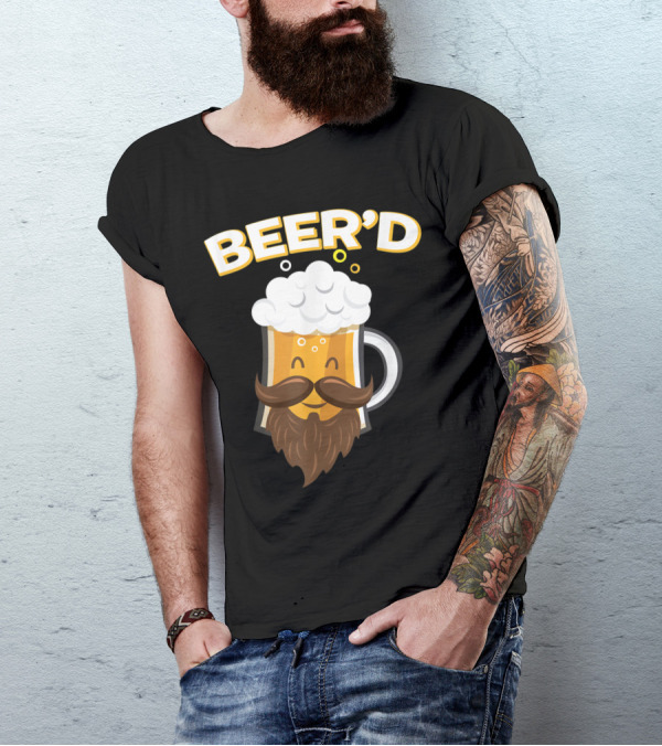 Beer'd Funny Beard Mustache Beer Mug With Foam T-Shirt