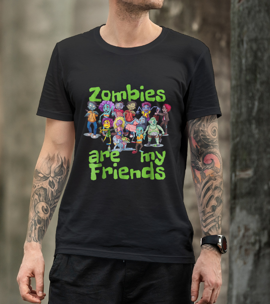 Zombies Are My Friends Colorful Cartoon Character Group T-Shirt