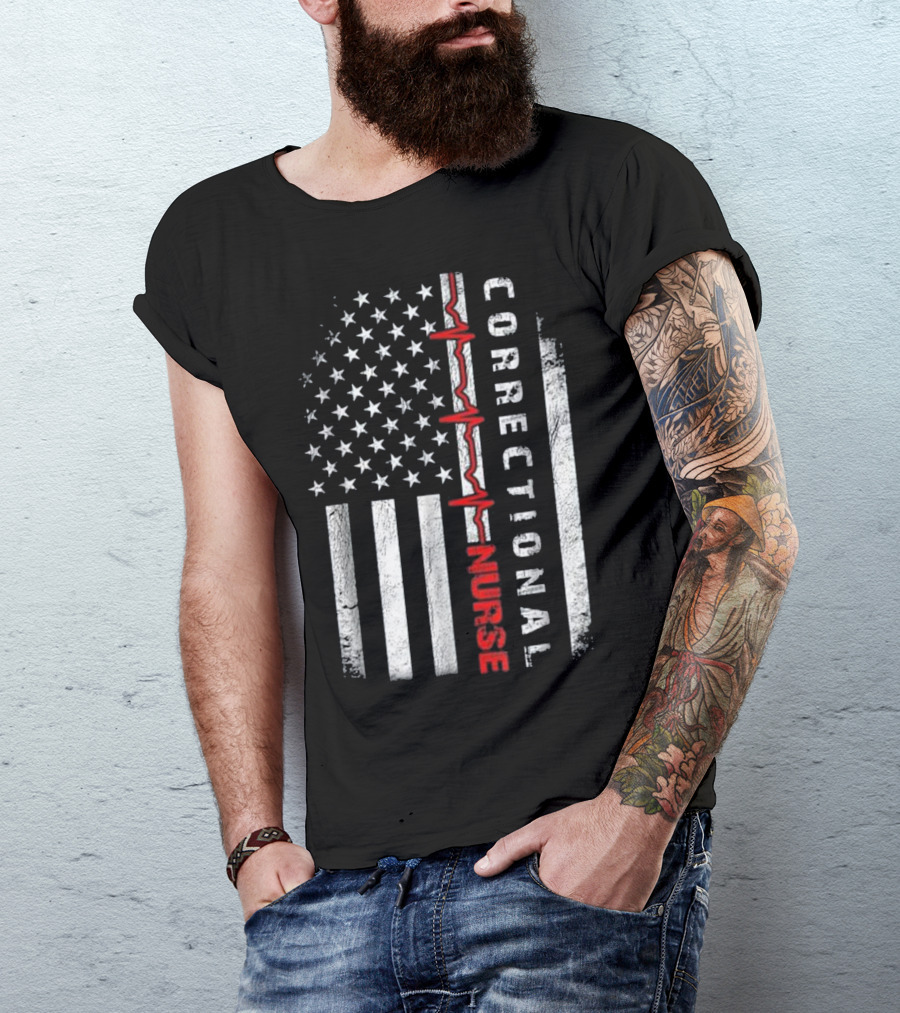 Correctional Nurse American Flag Distressed Medical EMT T-Shirt