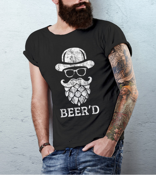Beerd Funny Beard Hop Head Iconic Bowler Hat Glasses T-Shirt