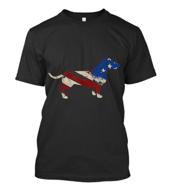 Vintage USA Dachshund American Flag Patriotic T-Shirt