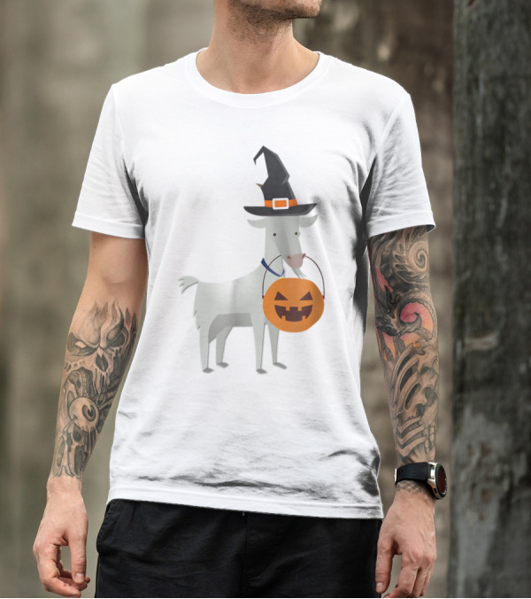 Halloween Goat Witch With Pumpkin Bucket T-Shirt