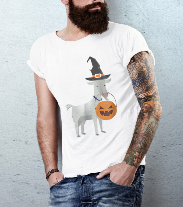 Halloween Goat Witch With Pumpkin Bucket T-Shirt