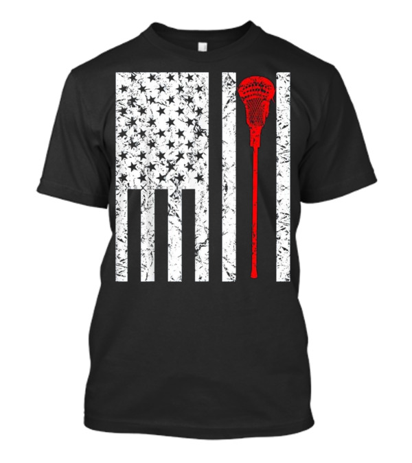 American Flag Lacrosse Stick US Sports Fan T-Shirt