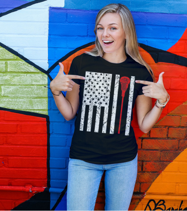 American Flag Lacrosse Stick US Sports Fan T-Shirt