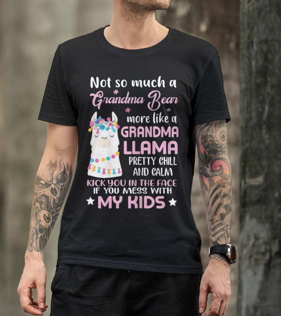 Not So Much A Grandma Bear More Like A Grandma Llama Pretty Chill And Calm Kick You In The Face If You Mess With My Kids T-Shirt