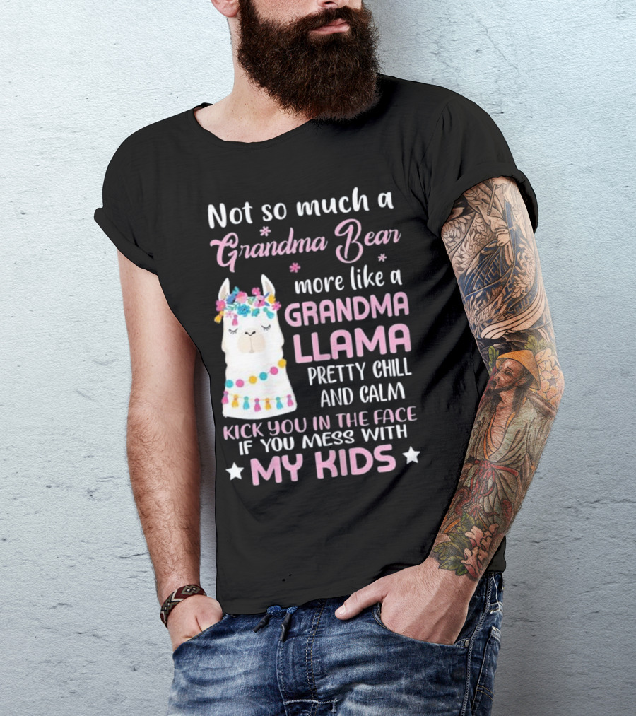 Not So Much A Grandma Bear More Like A Grandma Llama Pretty Chill And Calm Kick You In The Face If You Mess With My Kids T-Shirt