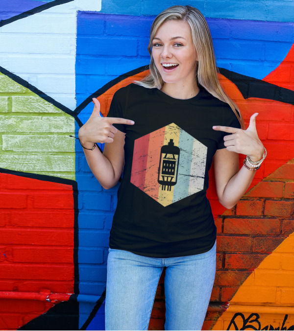 Vintage Vacuum Tube Retro Hexagon Stripes T-Shirt