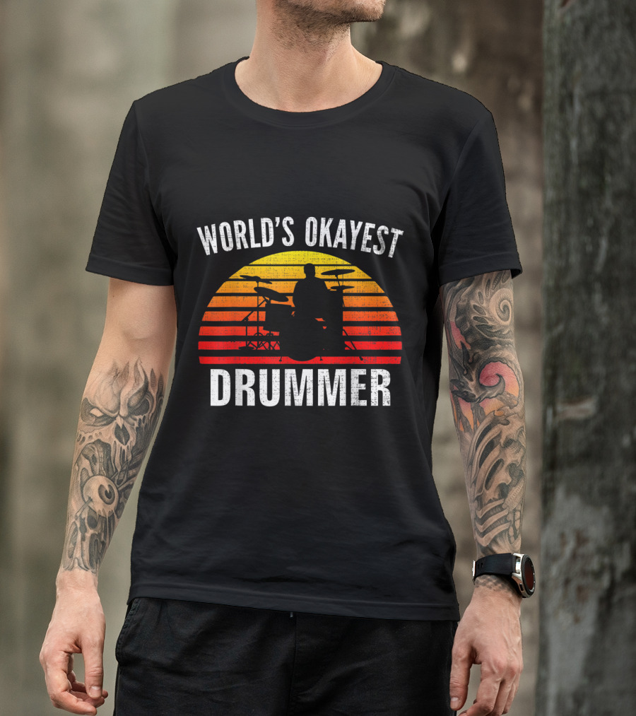 World's Okayest Drummer Vintage Sunset T-Shirt