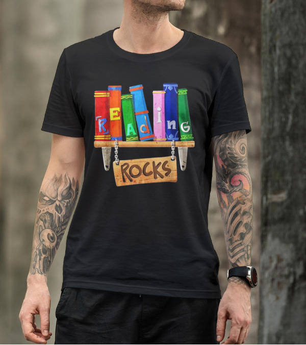Reading Rocks Books Shelf Colorful Letters T-Shirt