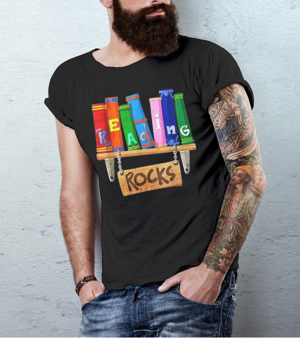 Reading Rocks Books Shelf Colorful Letters T-Shirt