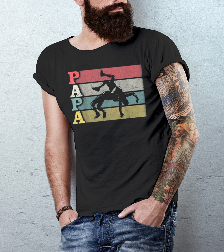 Papa Retro Wrestling Silhouette Multicolor Stripes T-Shirt