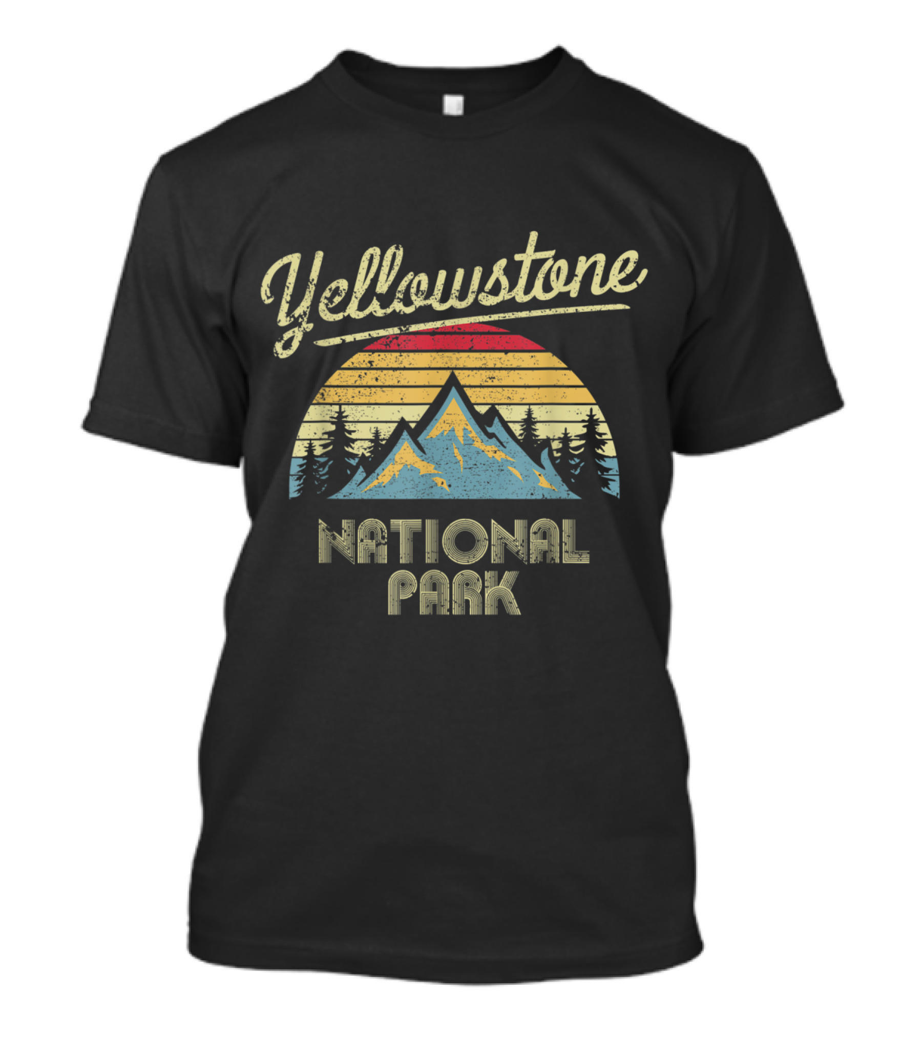 Yellowstone National Park Retro Vintage Mountain Sunset T-Shirt