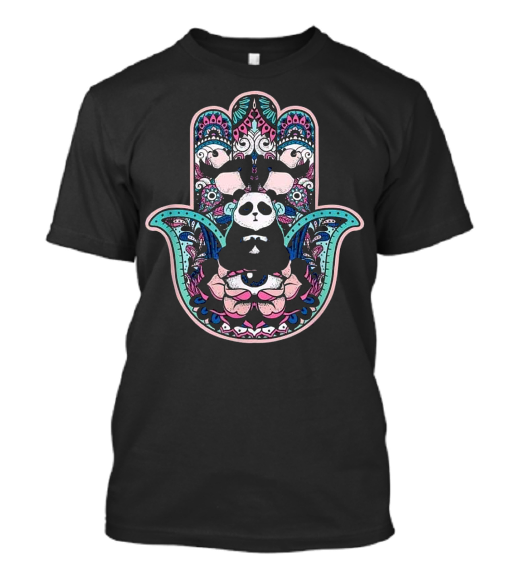 Hamsa Hand Meditating Panda Spiritual Yoga Lotus Mandala T-Shirt