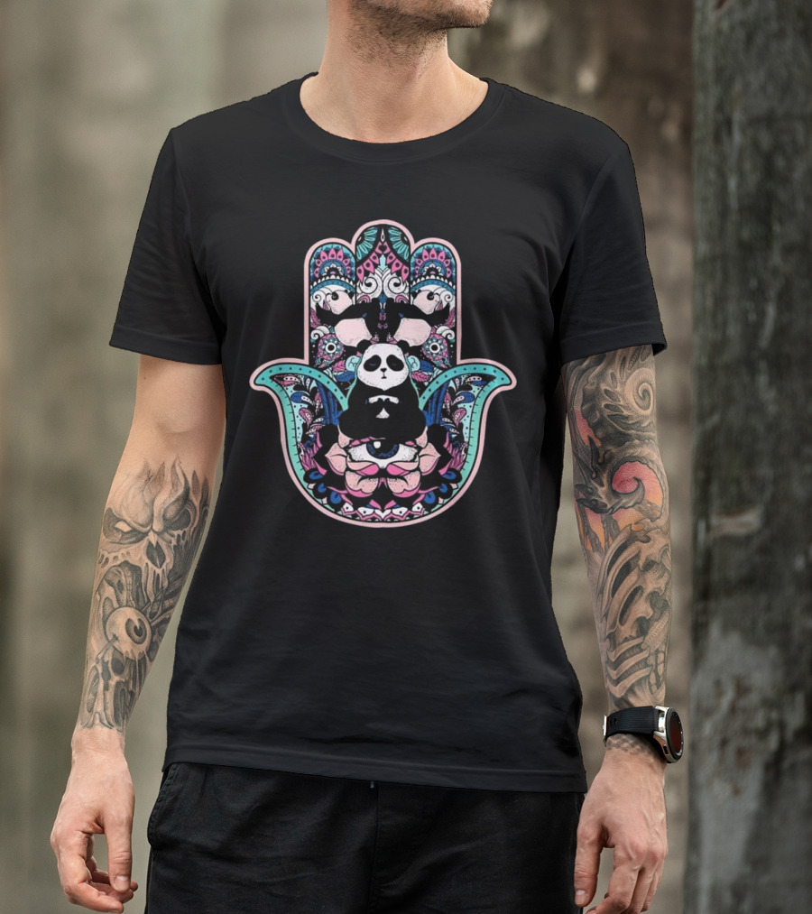 Hamsa Hand Meditating Panda Spiritual Yoga Lotus Mandala T-Shirt