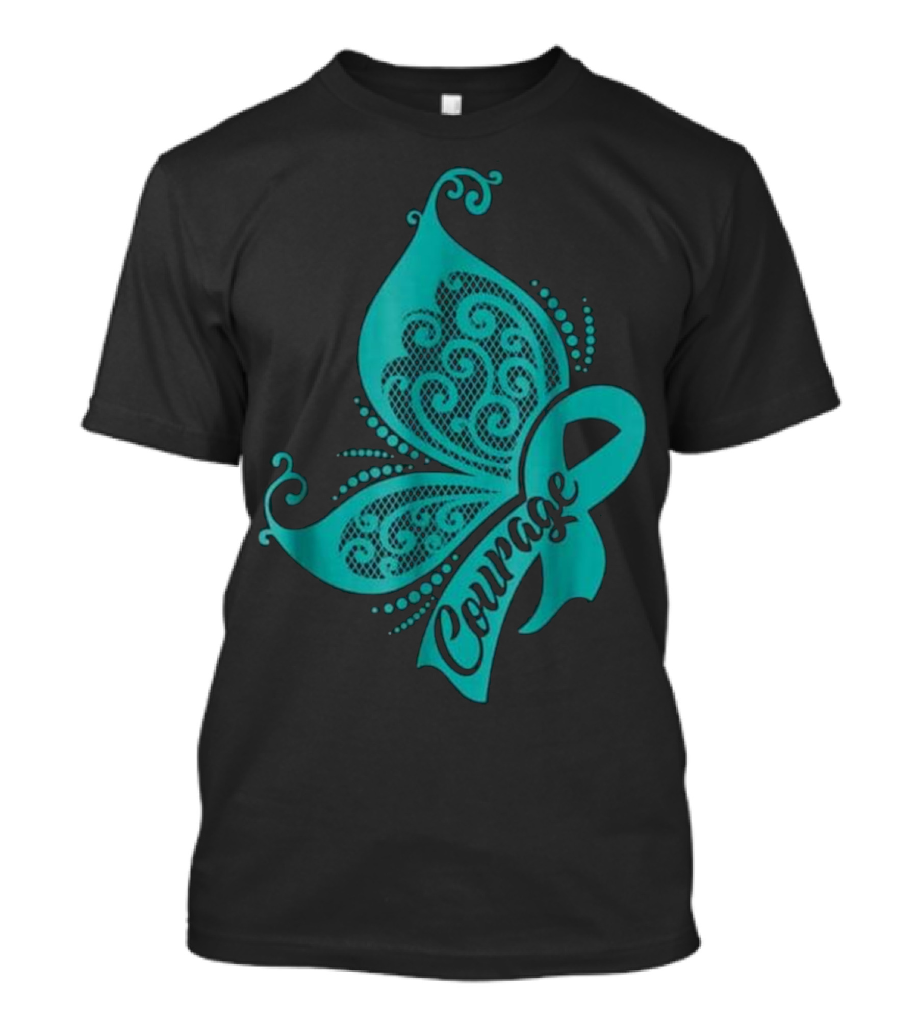 Courage Butterfly Ribbon Ovarian Cancer Awareness T-Shirt