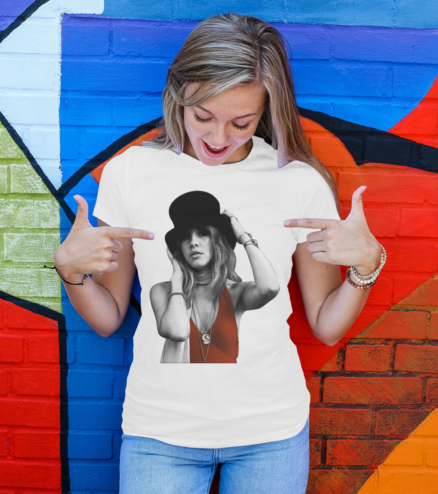 Fw 7 Stevie Nicks Vintage Red Dress And Black Top Hat T-Shirt