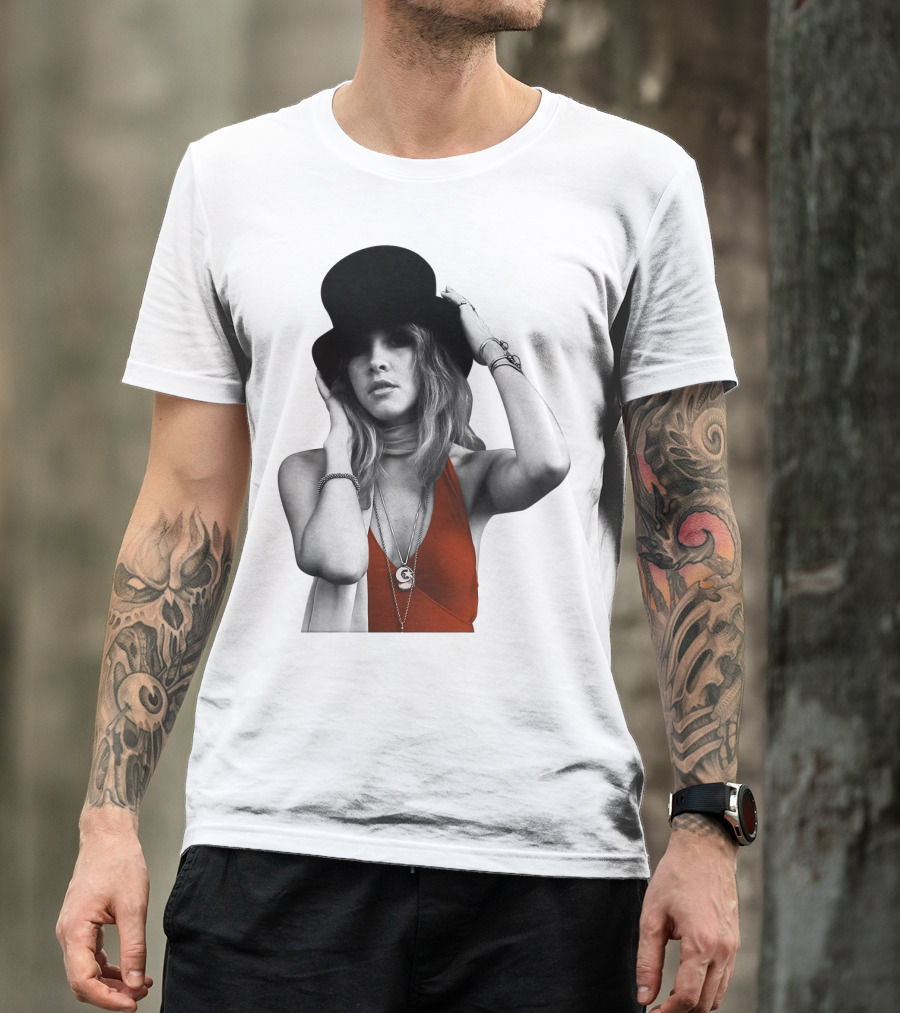 Fw 7 Stevie Nicks Vintage Red Dress And Black Top Hat T-Shirt