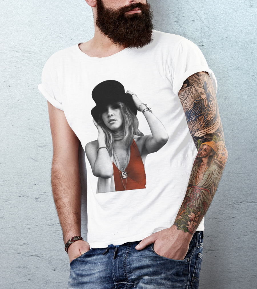 Fw 7 Stevie Nicks Vintage Red Dress And Black Top Hat T-Shirt