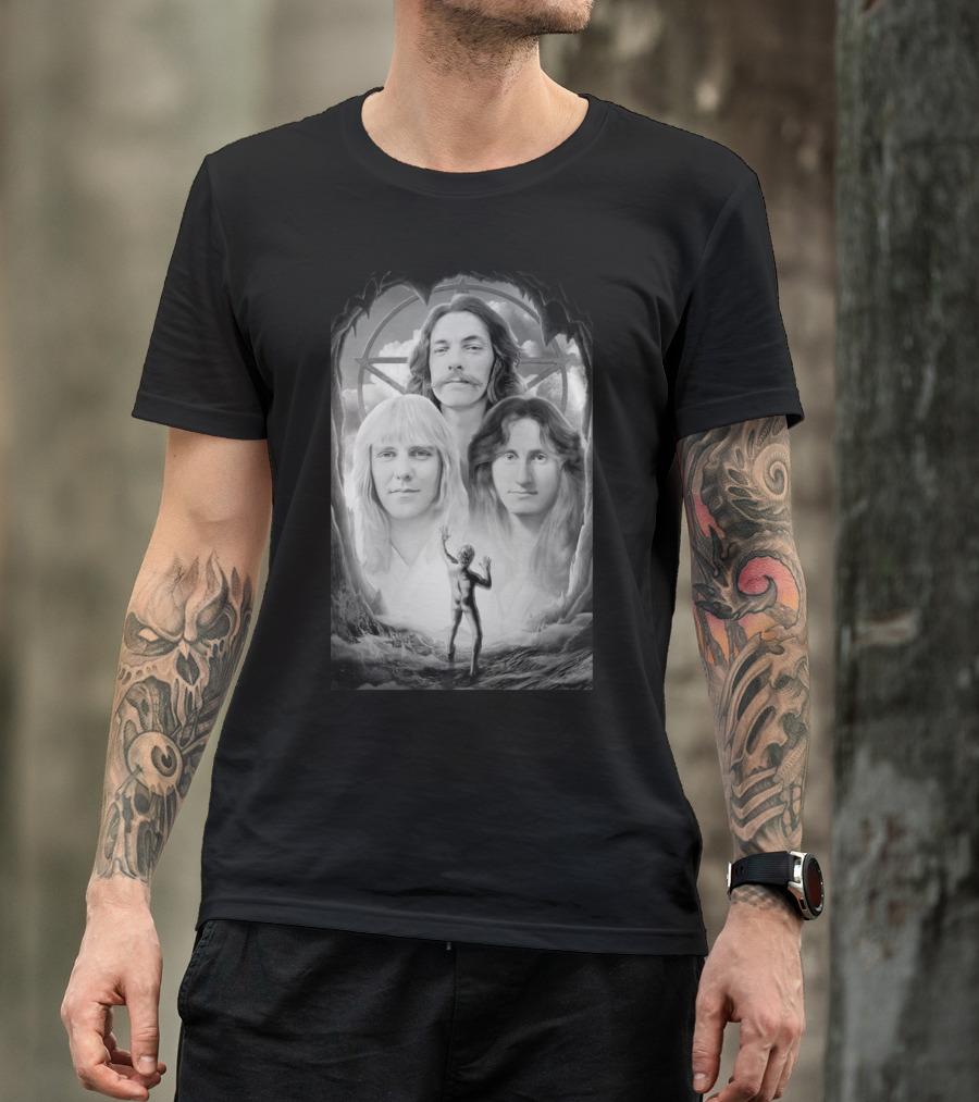 Rush Band Members With Starman Symbol And Celestial Background T-Shirt