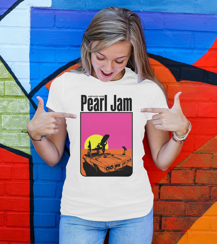 Pearl Jam & Space Hog Surfing Graphic Car Sunset T-Shirt