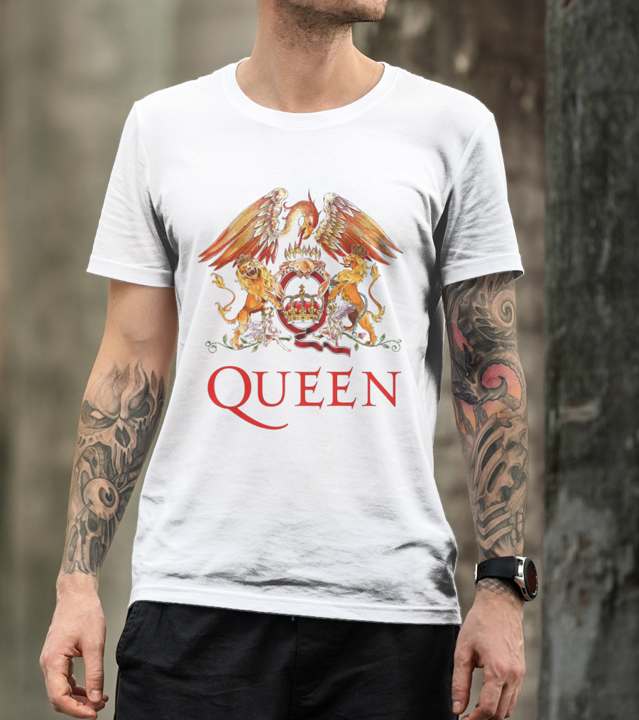 Queen Band Crest Logo With Lions And Phoenix T-Shirt