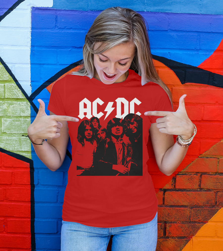 Acdc Band Classic Members Black And White Photo Vintage Style T-Shirt