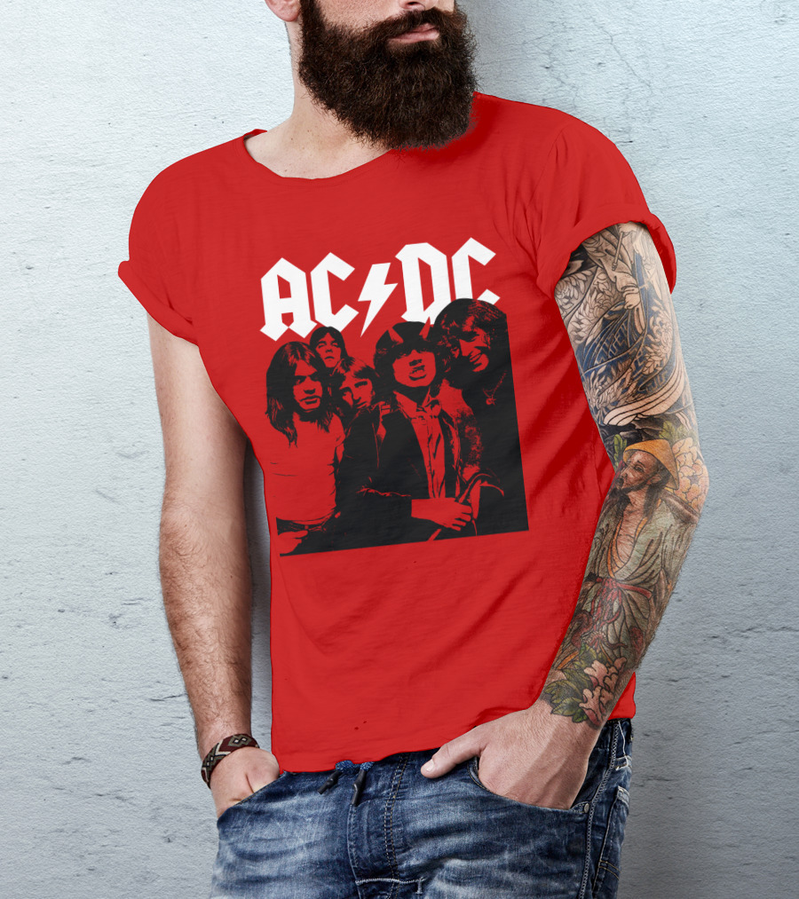 Acdc Band Classic Members Black And White Photo Vintage Style T-Shirt