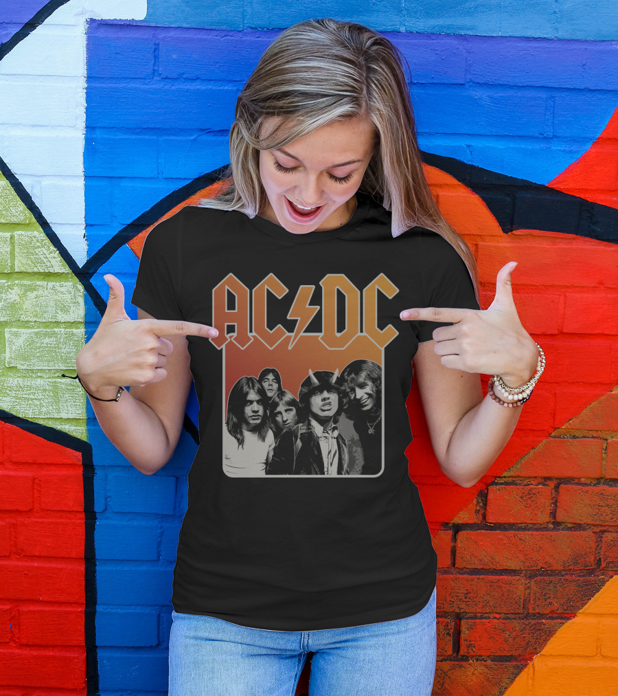 Acdc Band Photo Logo With Lightning Bolt And Band Members T-Shirt