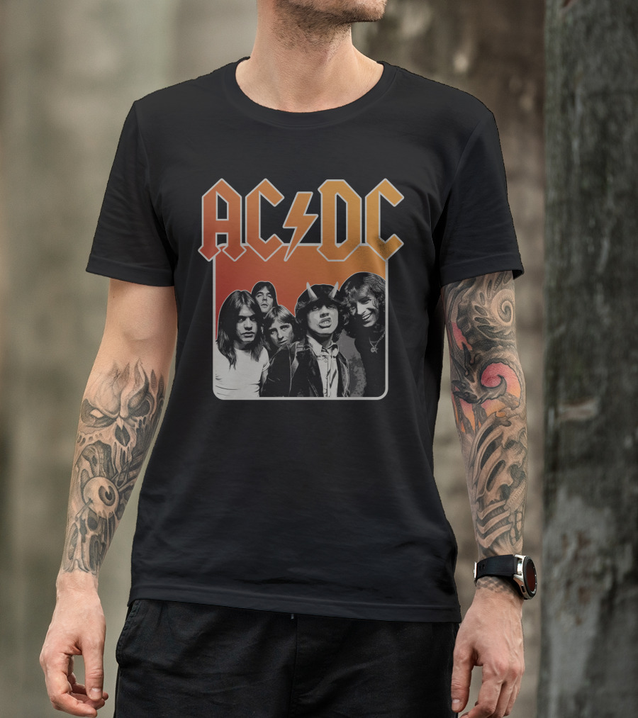 Acdc Band Photo Logo With Lightning Bolt And Band Members T-Shirt