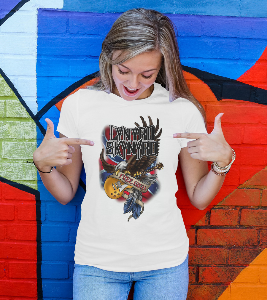 Lynyrd Skynyrd Free Bird Eagle With Guitar And Flags T-Shirt