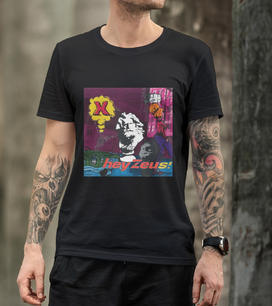 X Hey Zeus Bust And Urban Pop Art Scene T-Shirt