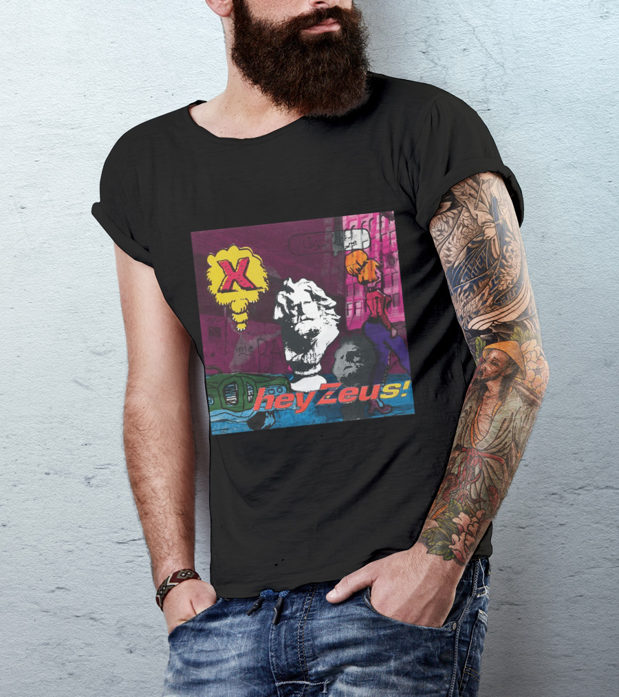 X Hey Zeus Bust And Urban Pop Art Scene T-Shirt