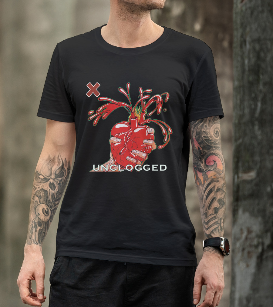 X 07 Unclogged Heart In Hand With Splashing Visuals T-Shirt
