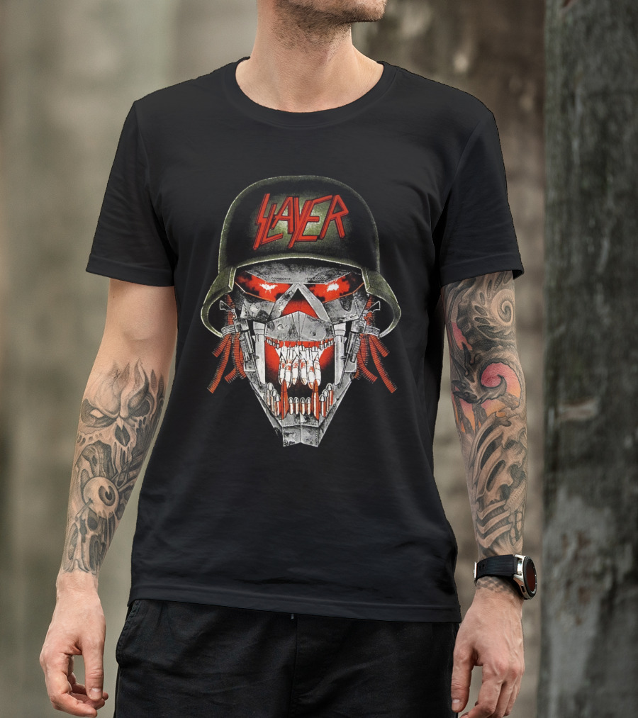 Slayer Skull Soldier Helmet Red Eyes T-Shirt